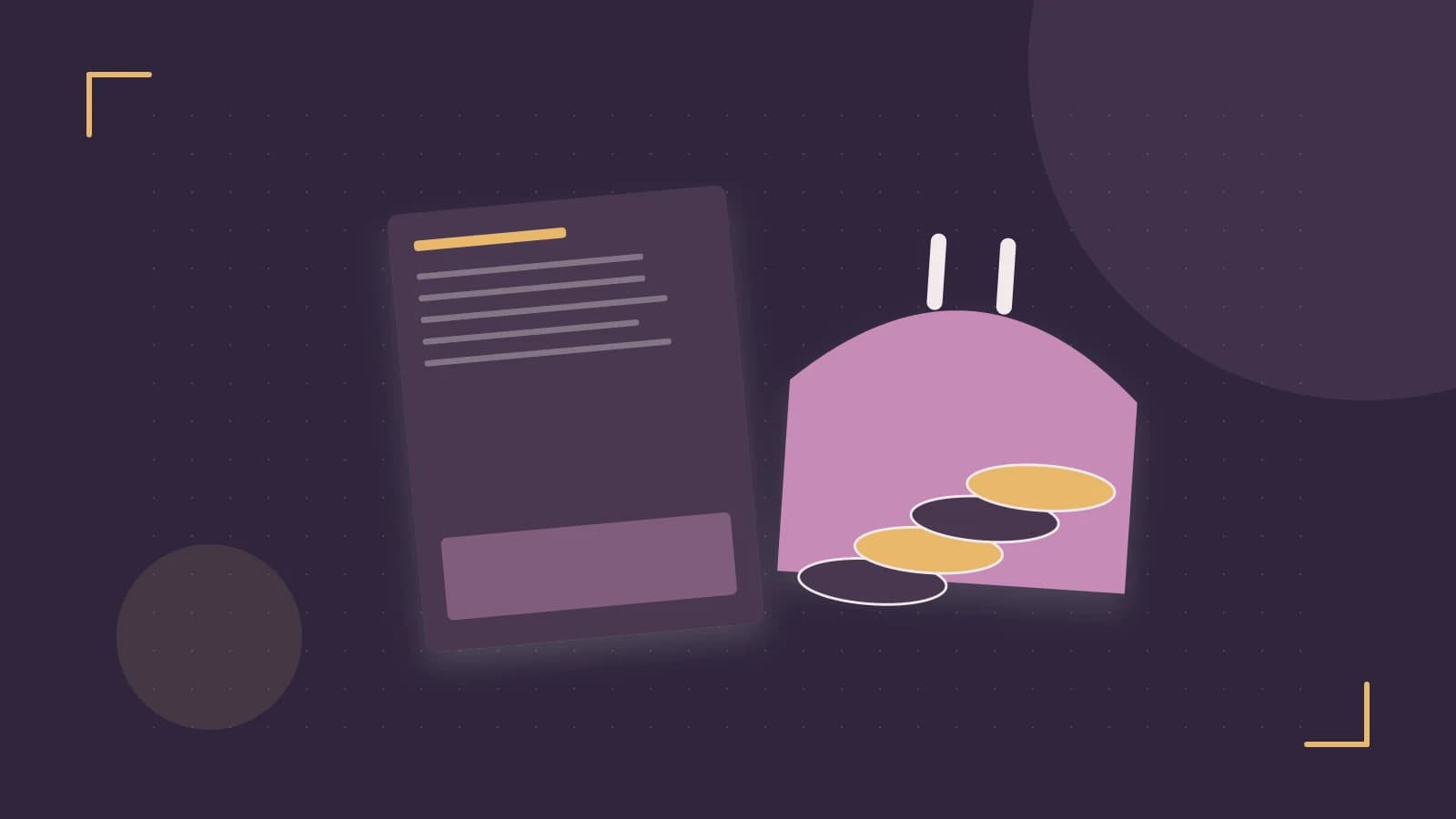 Editorial illustration of abstract coins, a payment card and a geometric financial chart without data labels