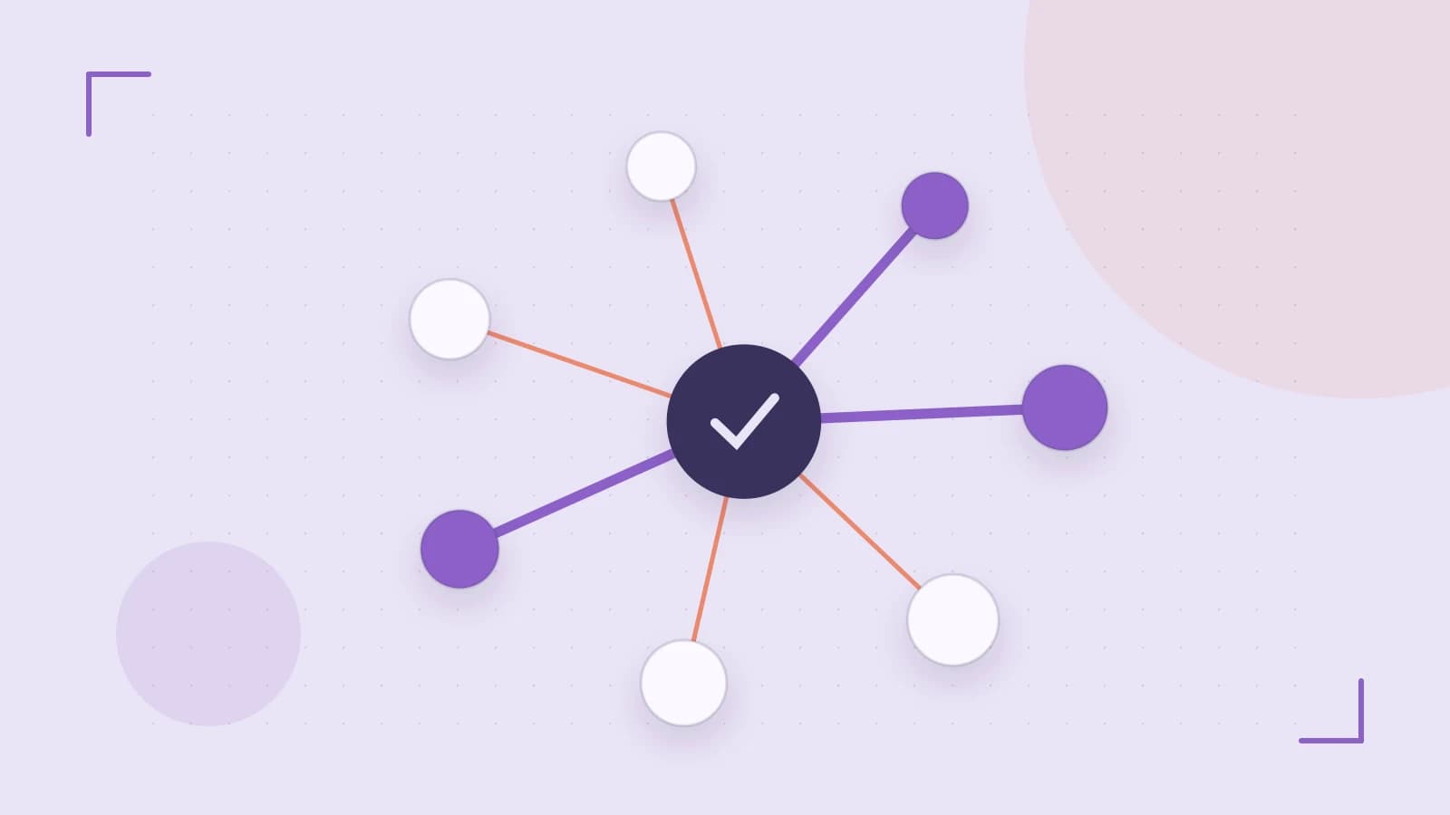 Editorial illustration of an algorithmic node graph with branching paths and a highlighted result