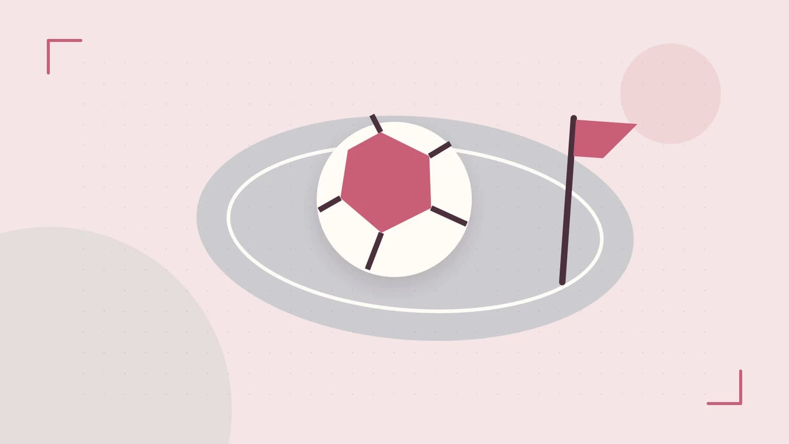 Editorial illustration of a stylized sports ball, stadium geometry and dynamic arcs