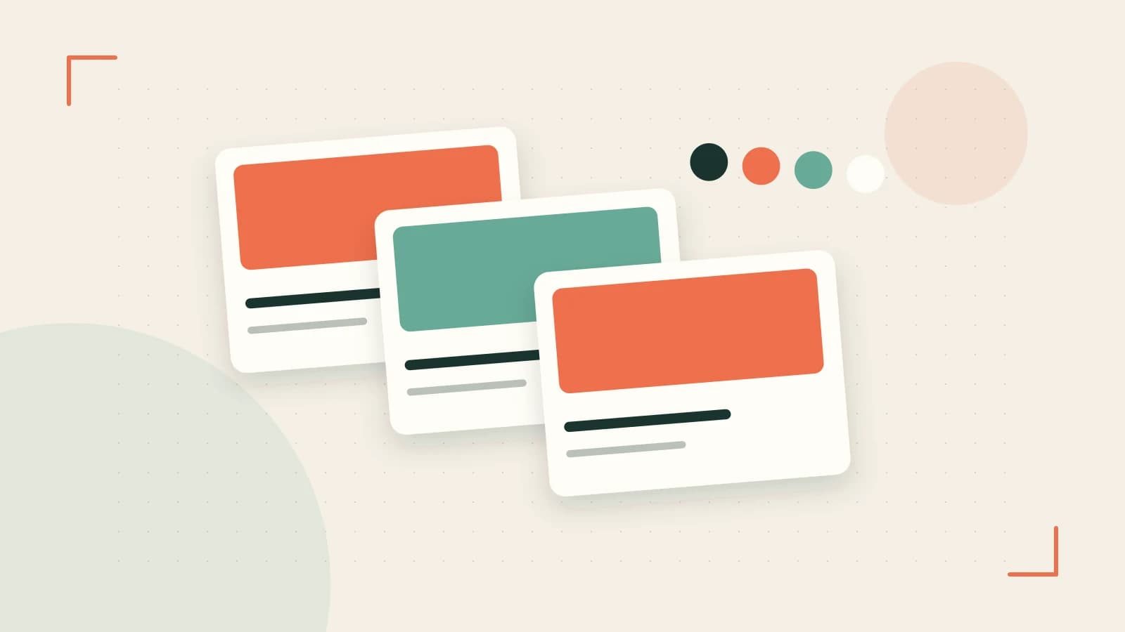 Editorial illustration of responsive browser layouts, overlapping design components and a color system