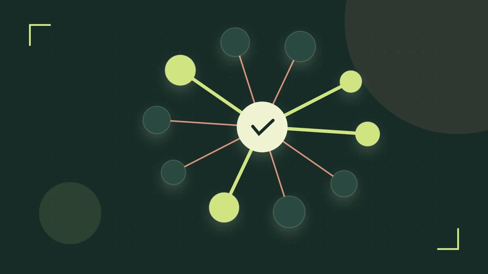 Editorial illustration of an algorithmic node graph with branching paths and a highlighted result