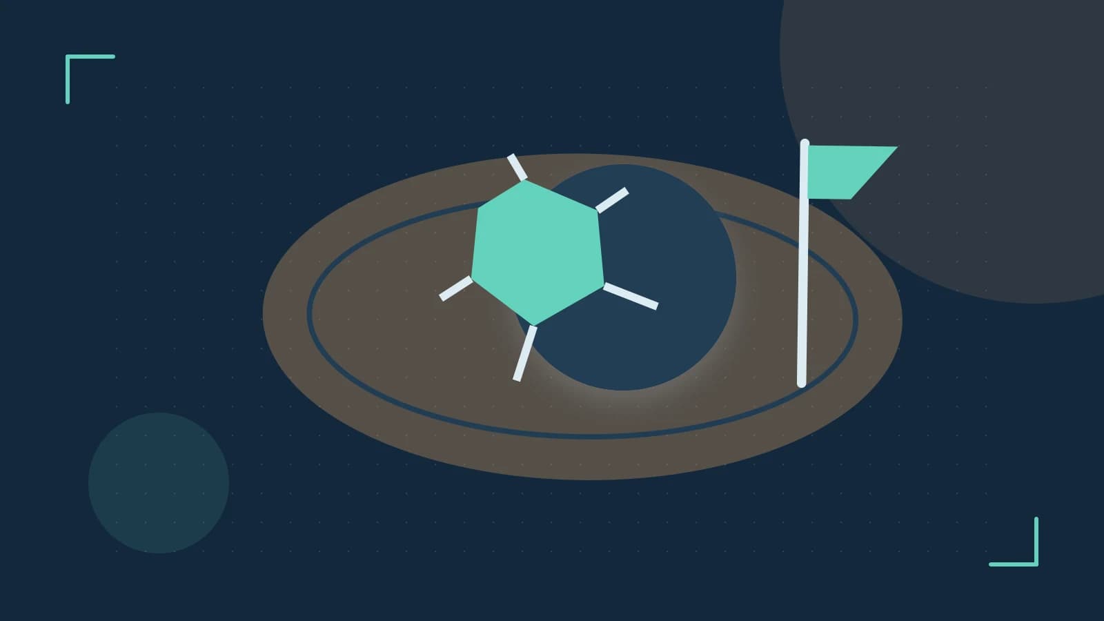 Editorial illustration of a stylized sports ball, stadium geometry and dynamic arcs