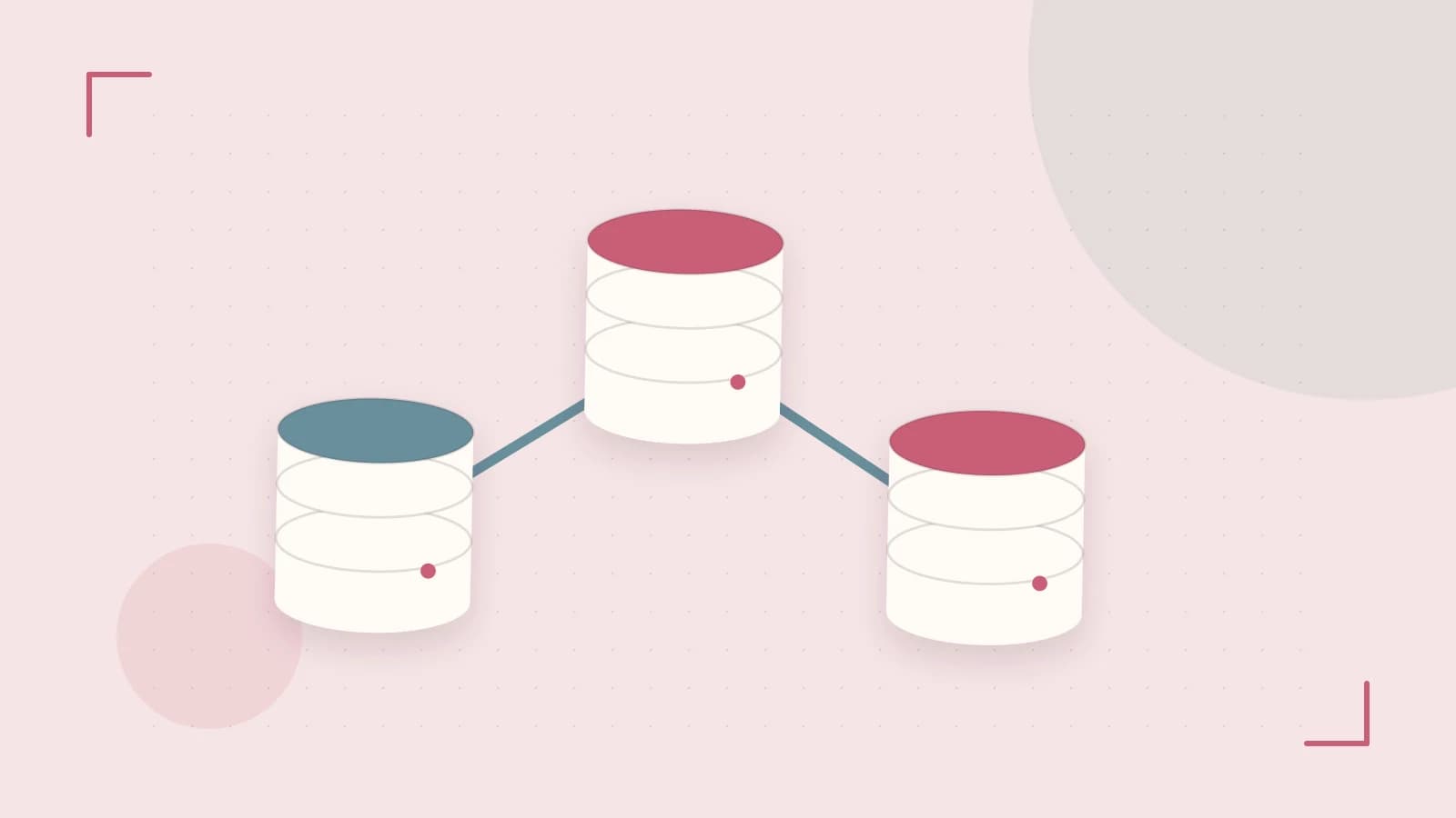 Editorial illustration of structured records, database cylinders and relationships between tables