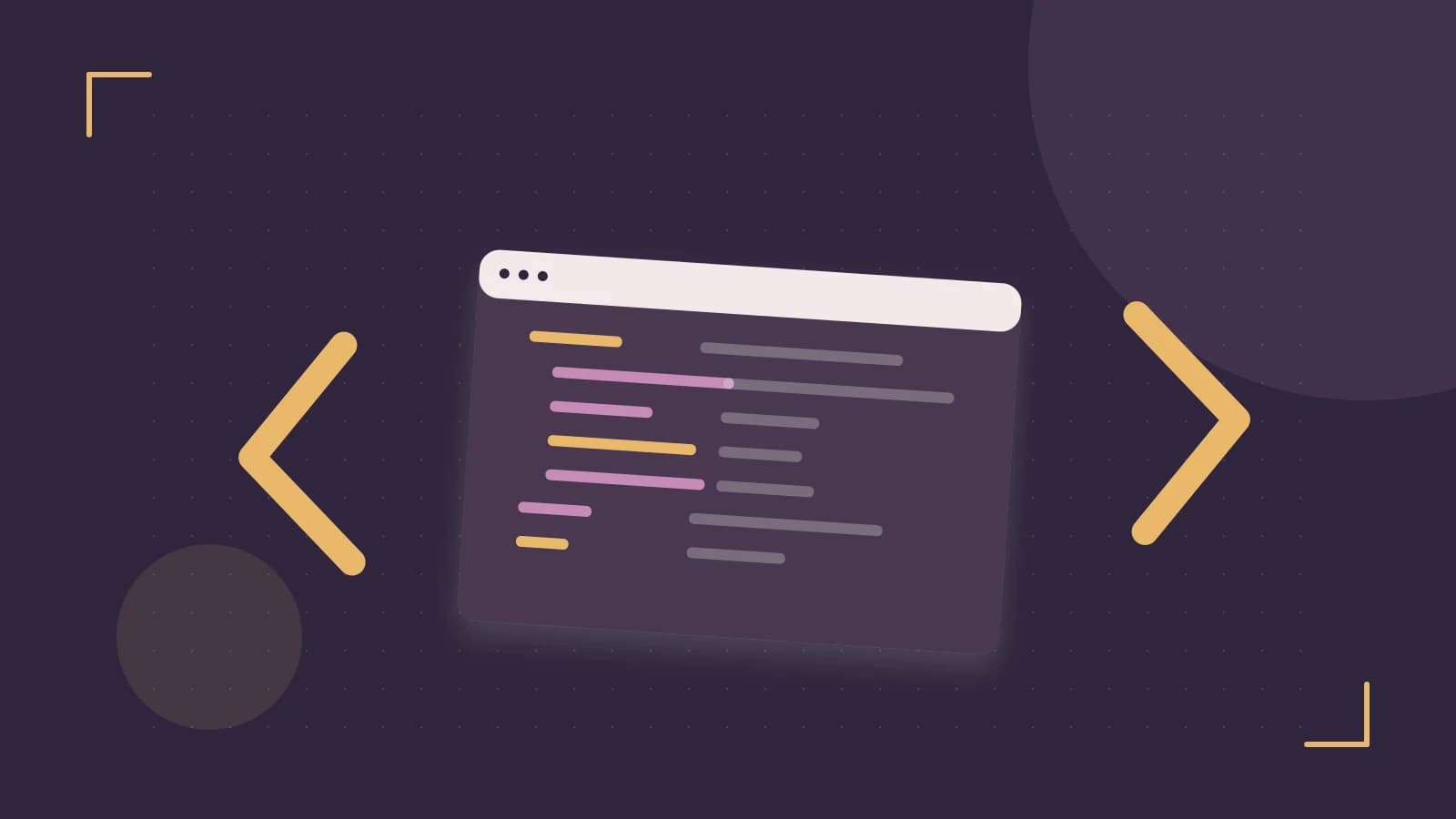 Editorial illustration of an abstract code editor, syntax blocks and oversized programming brackets