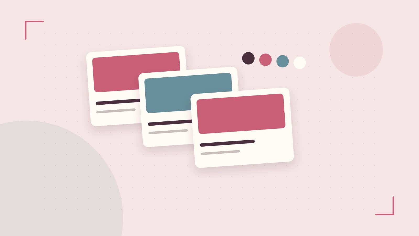 Editorial illustration of responsive browser layouts, overlapping design components and a color system