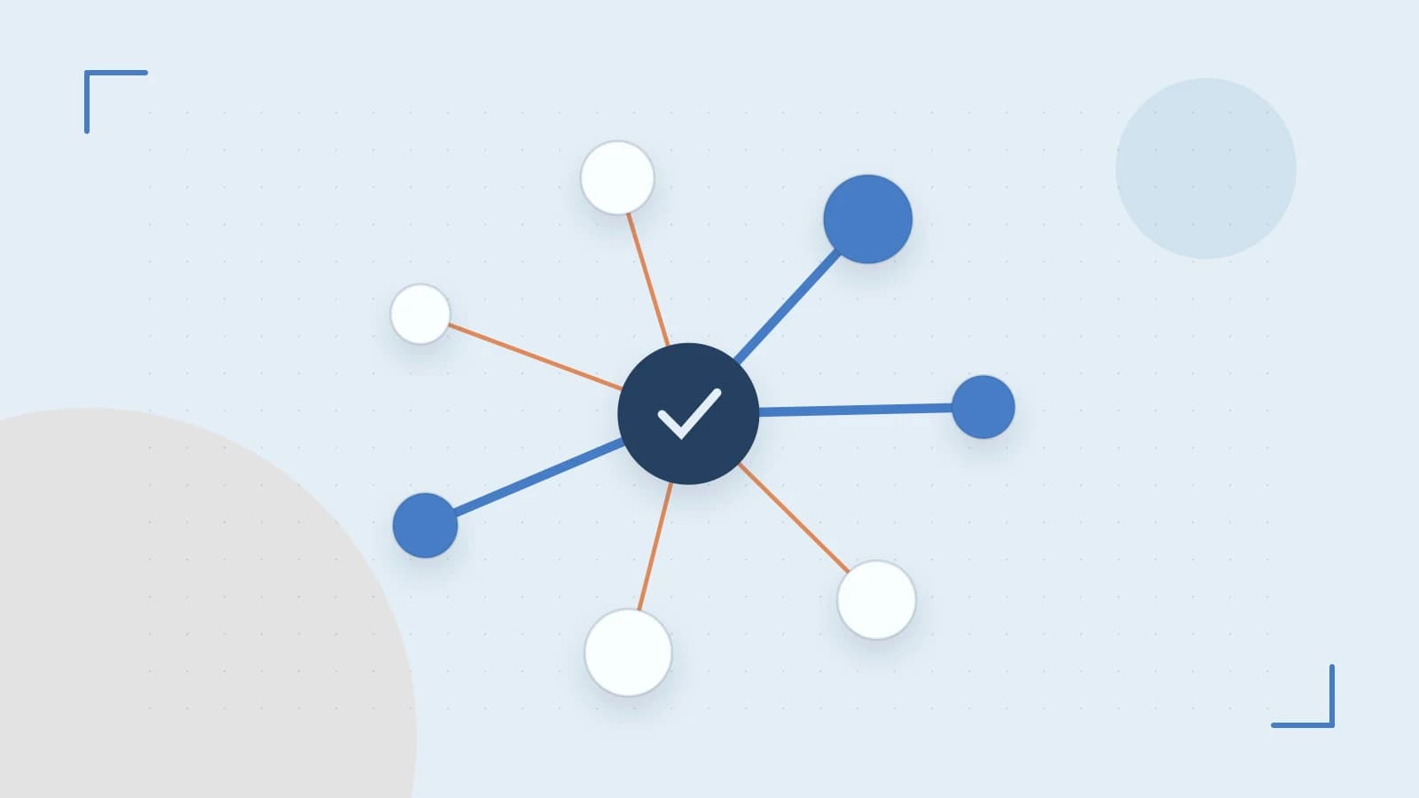 Editorial illustration of an algorithmic node graph with branching paths and a highlighted result