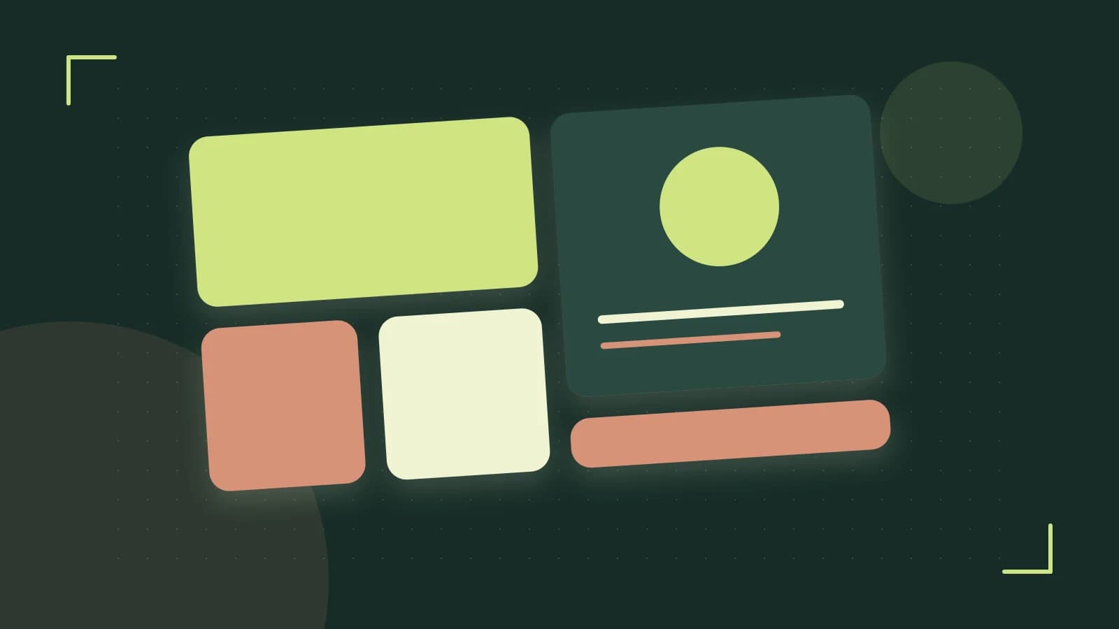 Editorial illustration of responsive browser layouts, overlapping design components and a color system