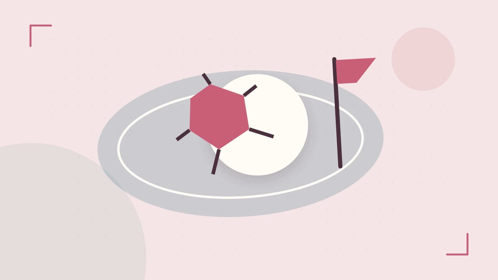 Editorial illustration of a stylized sports ball, stadium geometry and dynamic arcs
