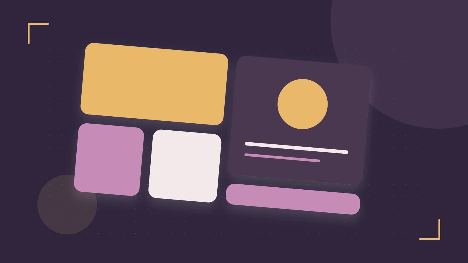 Editorial illustration of responsive browser layouts, overlapping design components and a color system