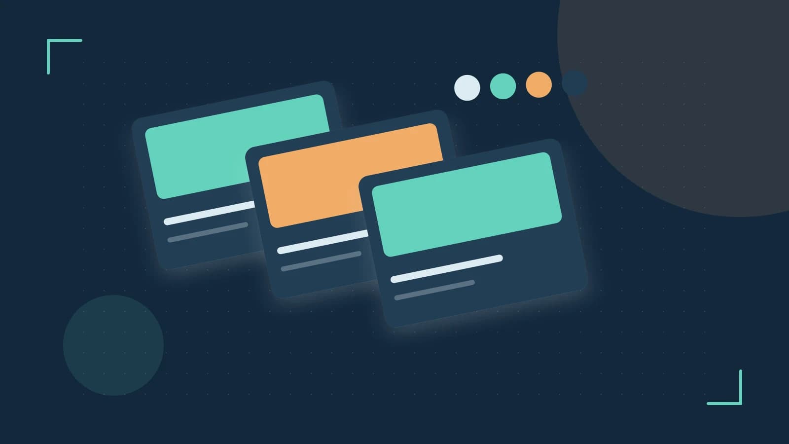 Editorial illustration of responsive browser layouts, overlapping design components and a color system
