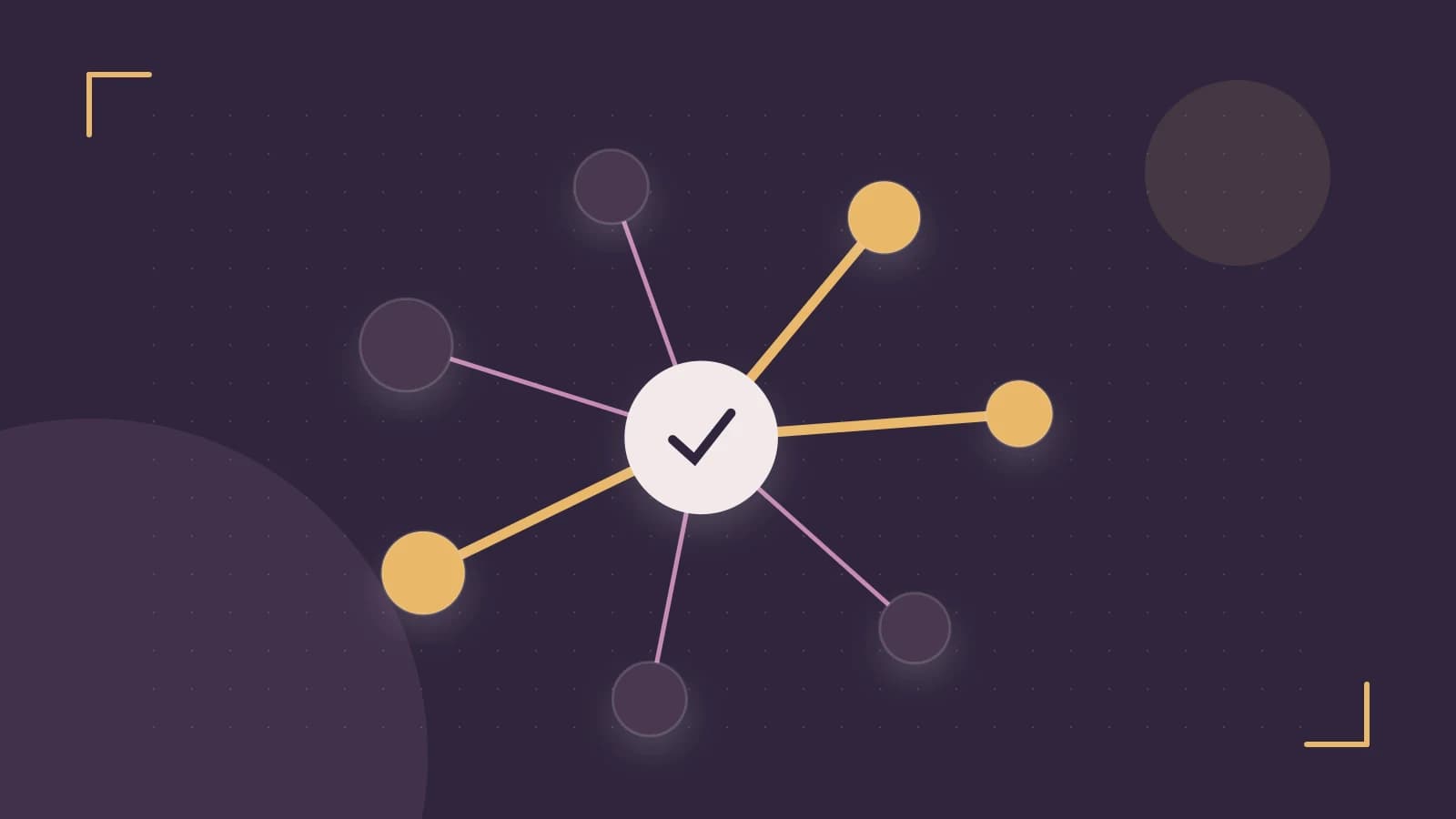 Editorial illustration of an algorithmic node graph with branching paths and a highlighted result