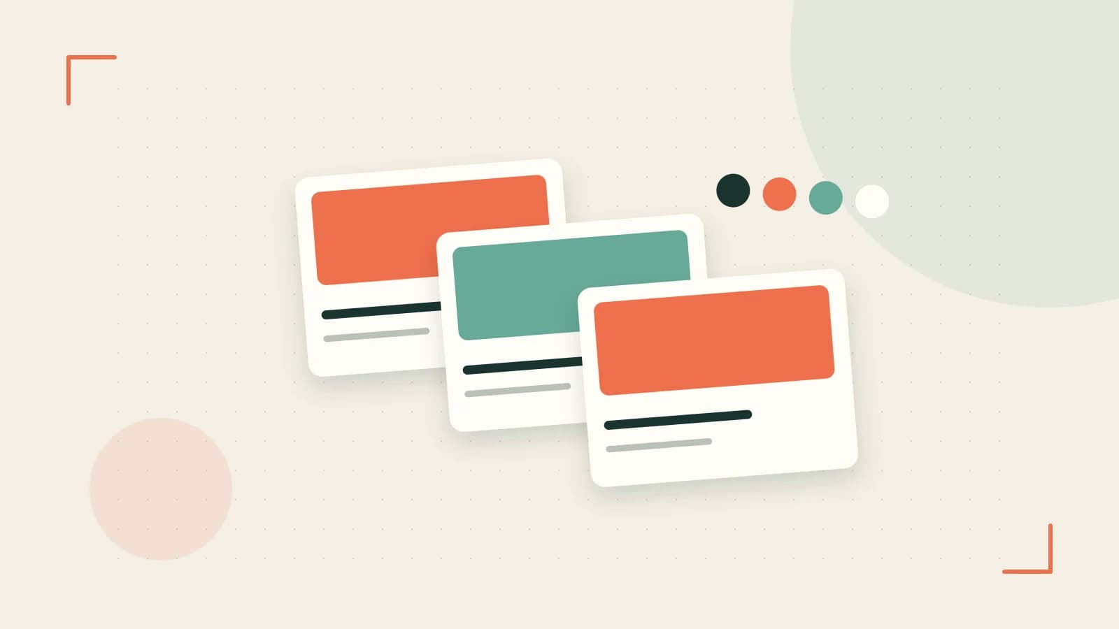 Editorial illustration of responsive browser layouts, overlapping design components and a color system