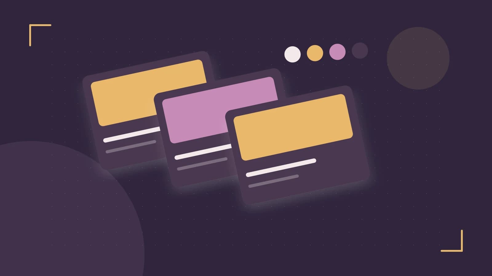 Editorial illustration of responsive browser layouts, overlapping design components and a color system
