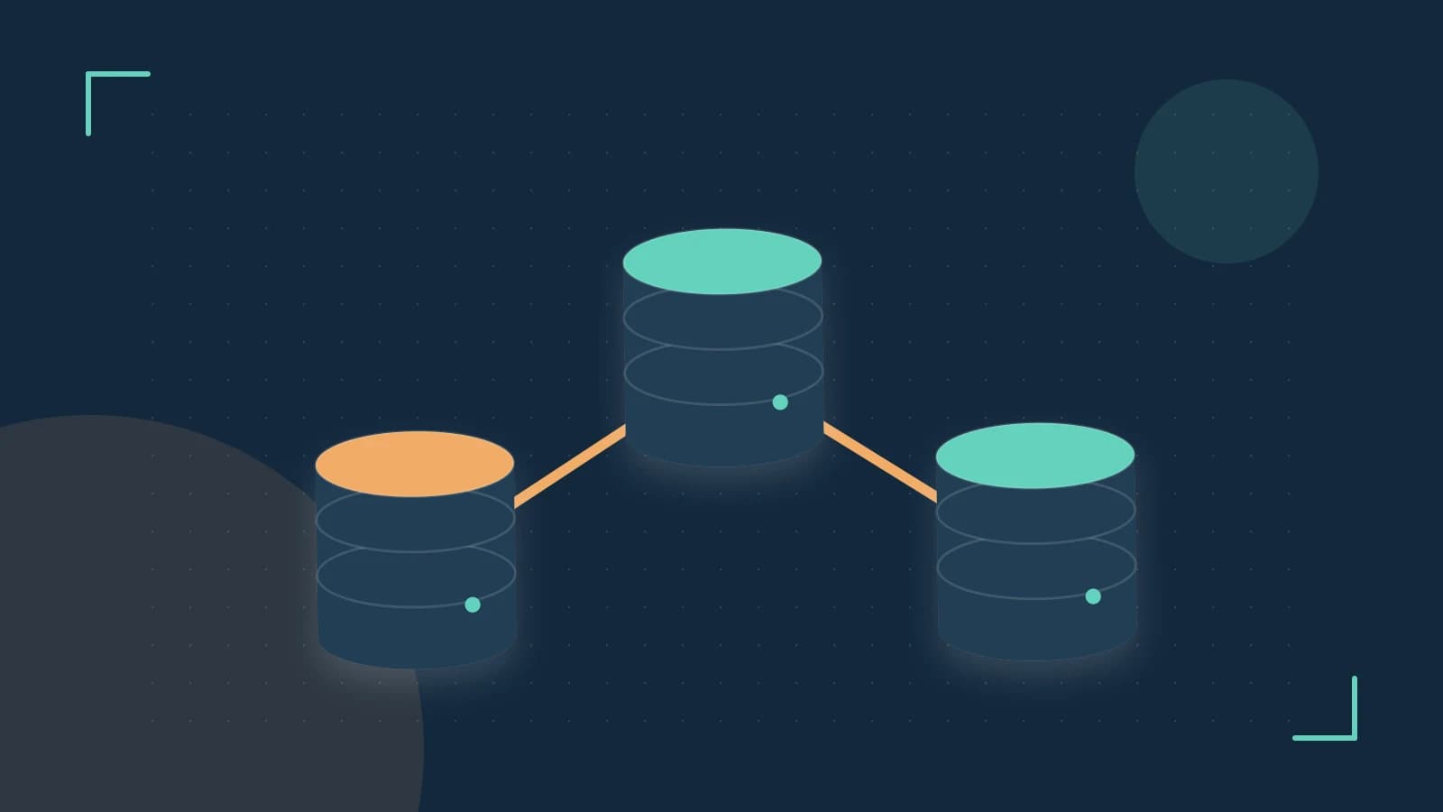 Editorial illustration of structured records, database cylinders and relationships between tables