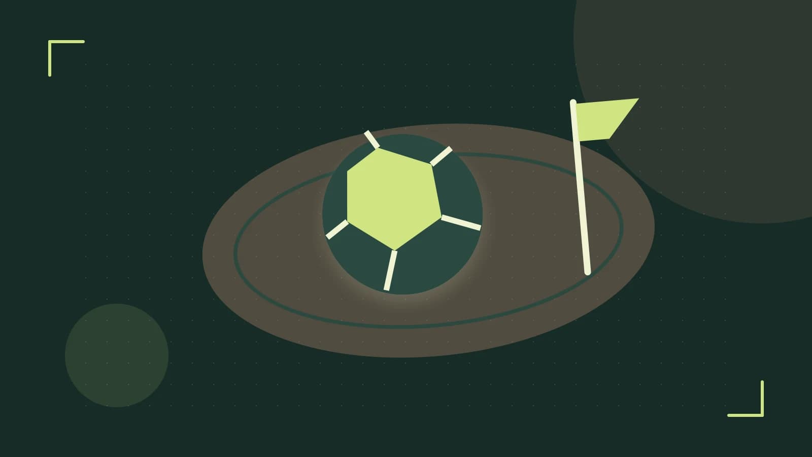 Editorial illustration of a stylized sports ball, stadium geometry and dynamic arcs