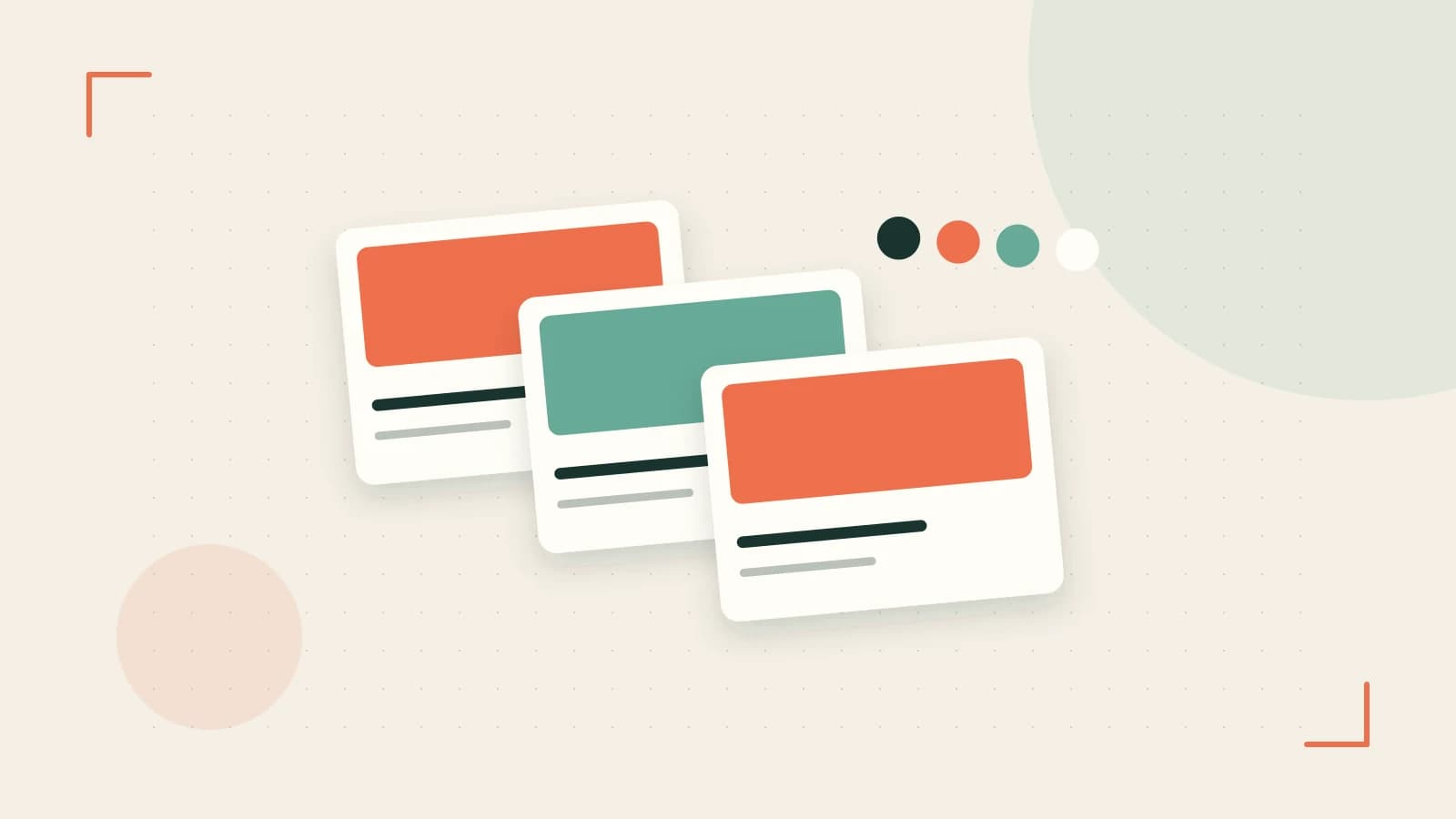 Editorial illustration of responsive browser layouts, overlapping design components and a color system