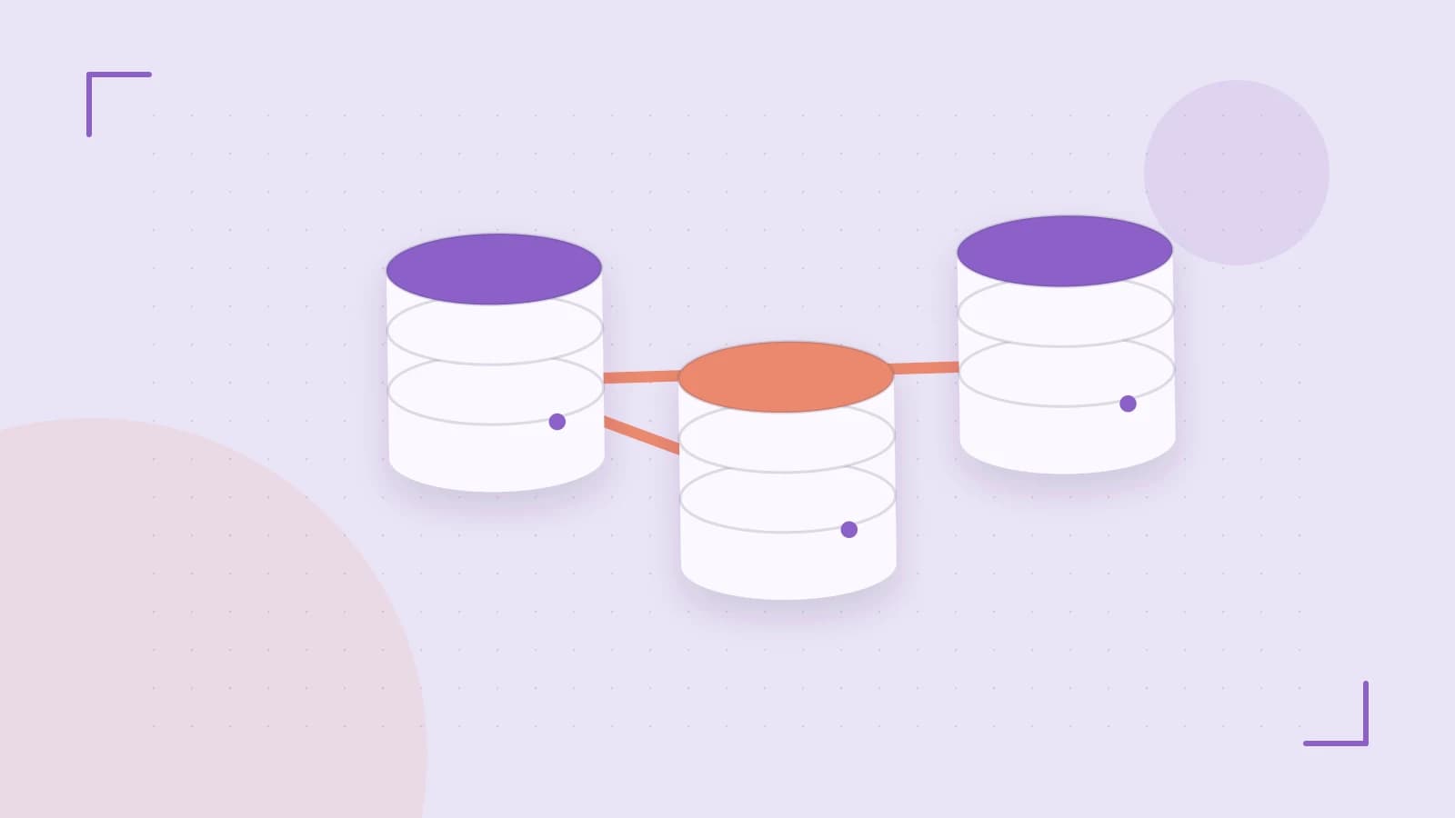 Editorial illustration of structured records, database cylinders and relationships between tables