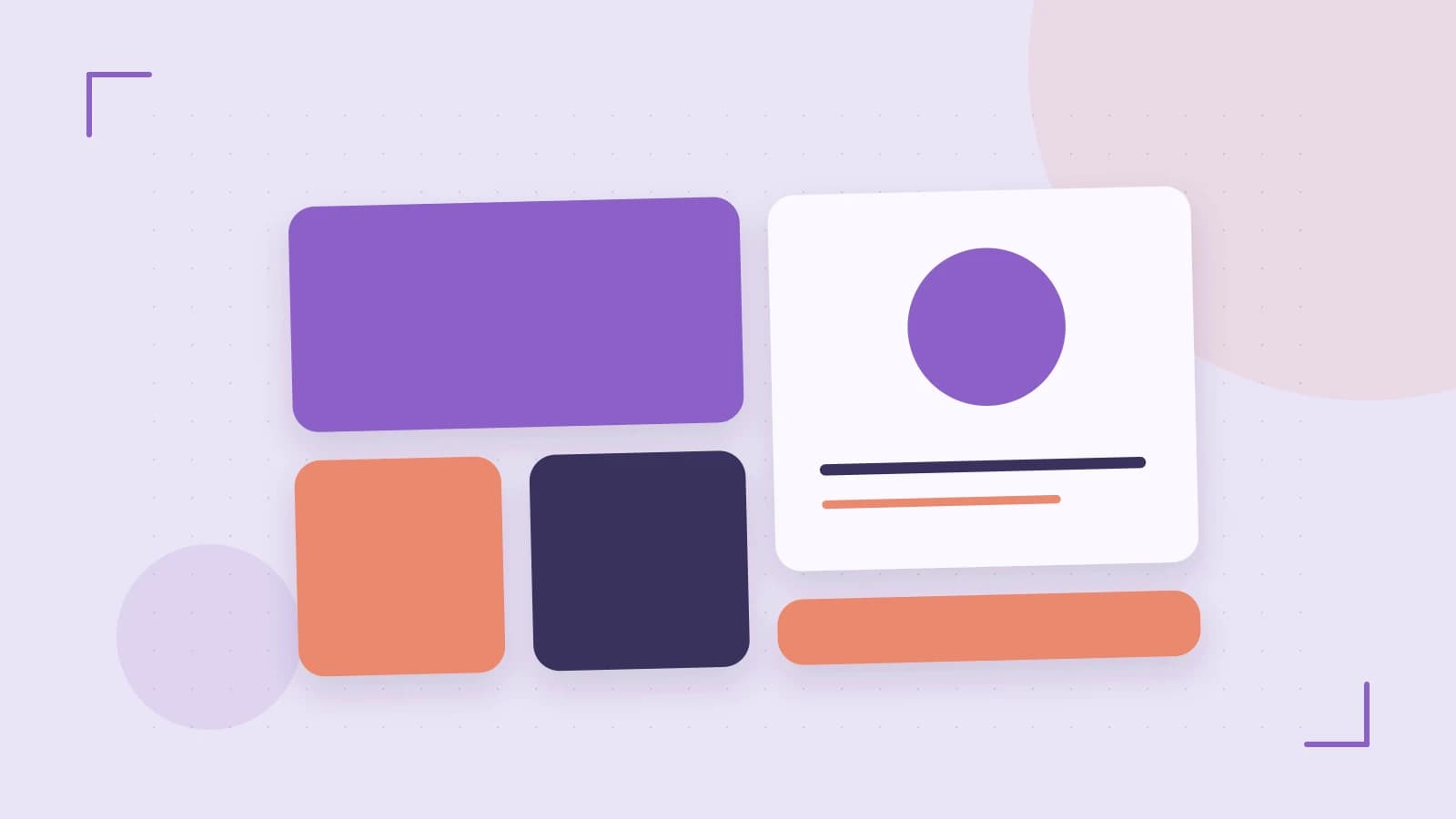 Editorial illustration of responsive browser layouts, overlapping design components and a color system