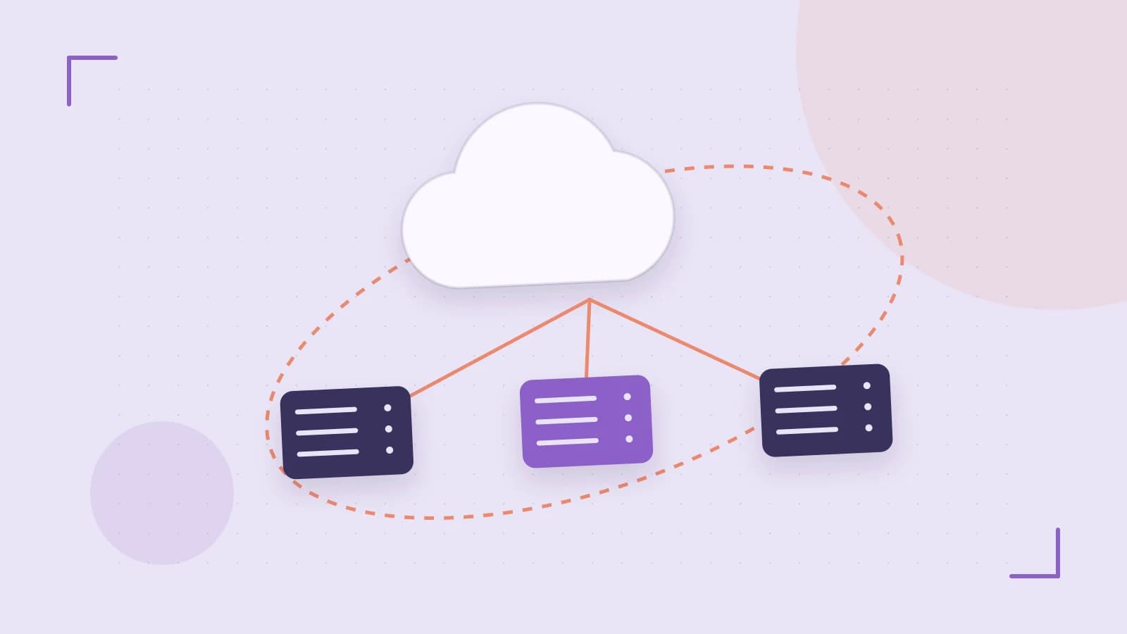 Editorial illustration of cloud infrastructure, connected server racks and an orbital service map