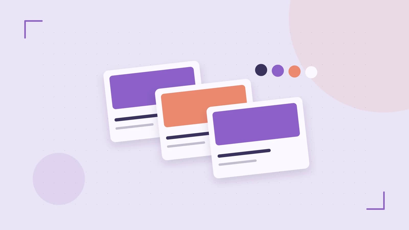 Editorial illustration of responsive browser layouts, overlapping design components and a color system