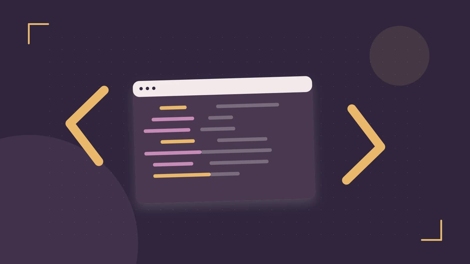 Editorial illustration of an abstract code editor, syntax blocks and oversized programming brackets