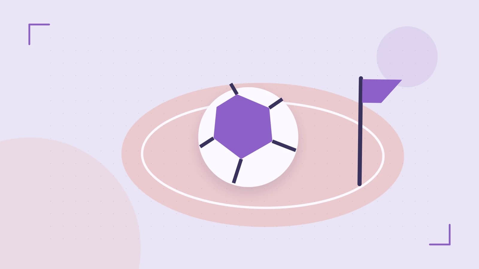 Editorial illustration of a stylized sports ball, stadium geometry and dynamic arcs