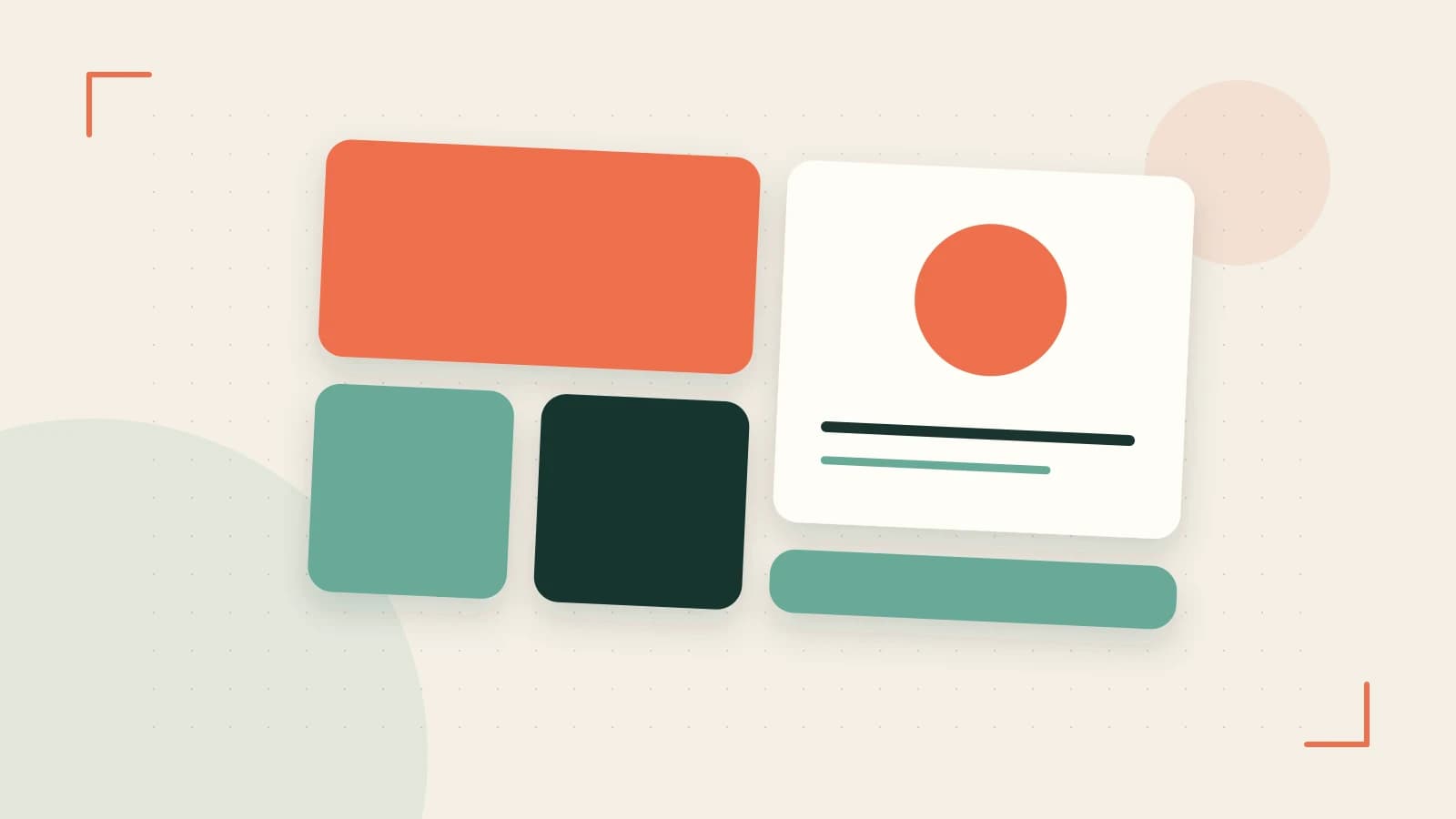 Editorial illustration of responsive browser layouts, overlapping design components and a color system