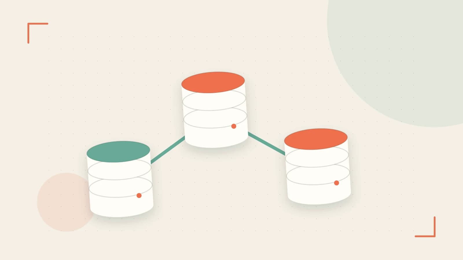Editorial illustration of structured records, database cylinders and relationships between tables