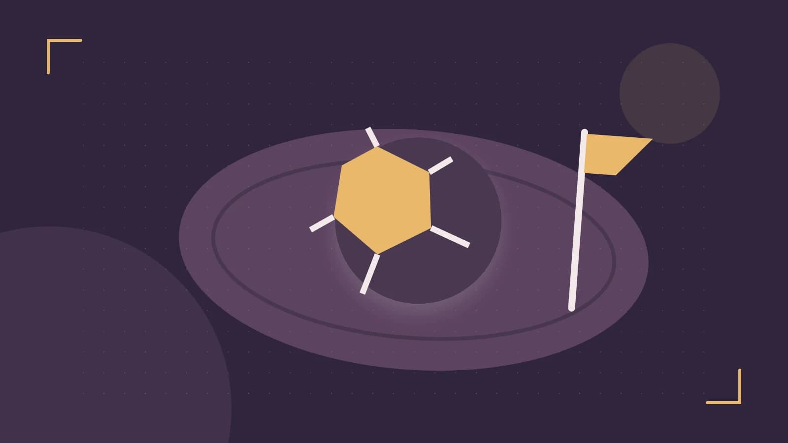 Editorial illustration of a stylized sports ball, stadium geometry and dynamic arcs