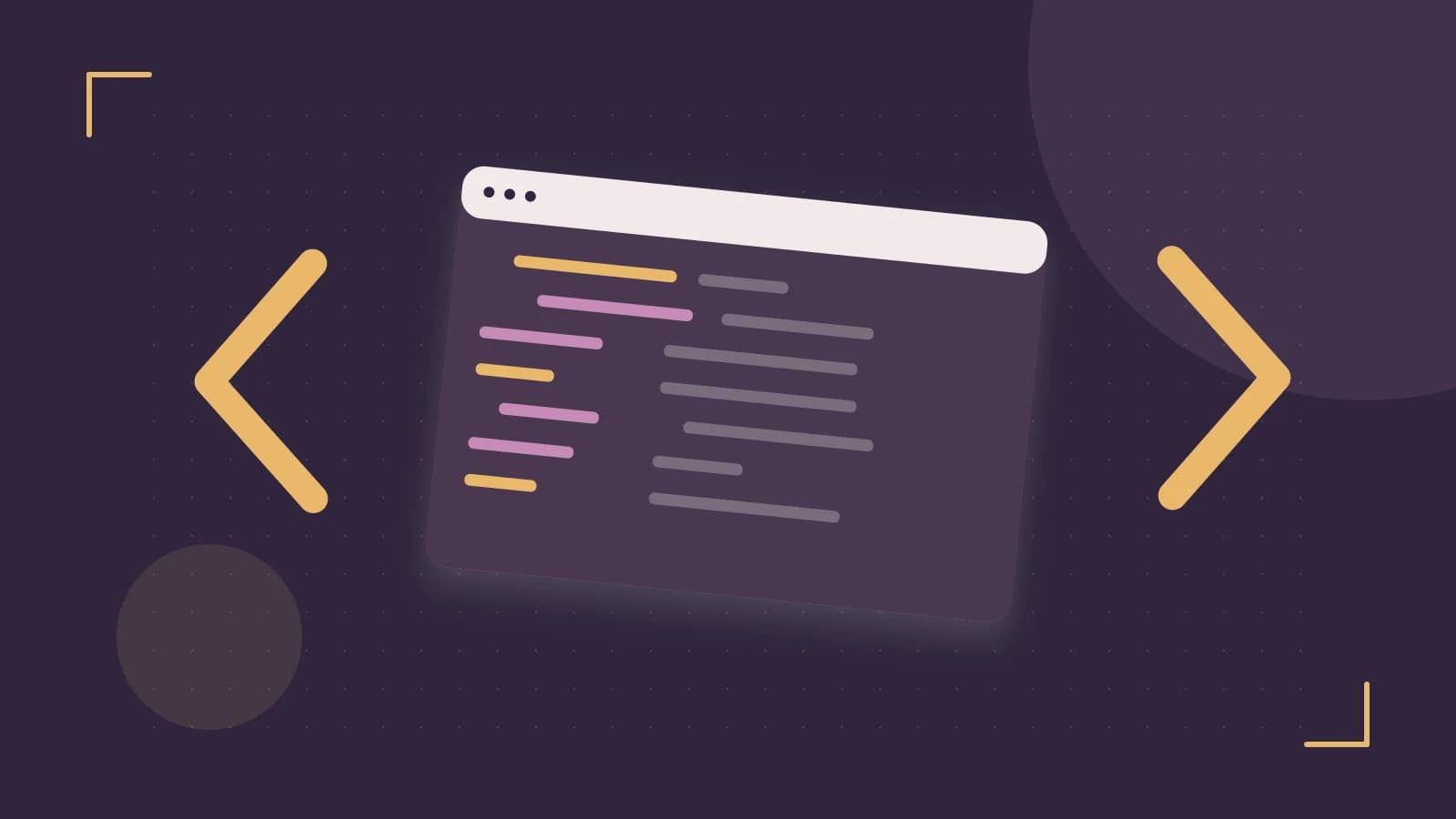Editorial illustration of an abstract code editor, syntax blocks and oversized programming brackets