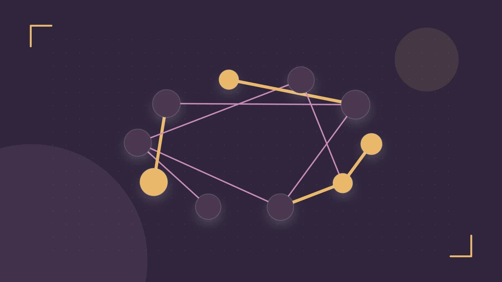 Editorial illustration of an algorithmic node graph with branching paths and a highlighted result
