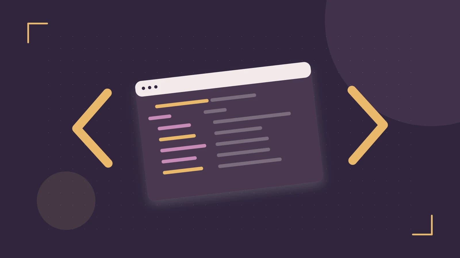 Editorial illustration of an abstract code editor, syntax blocks and oversized programming brackets