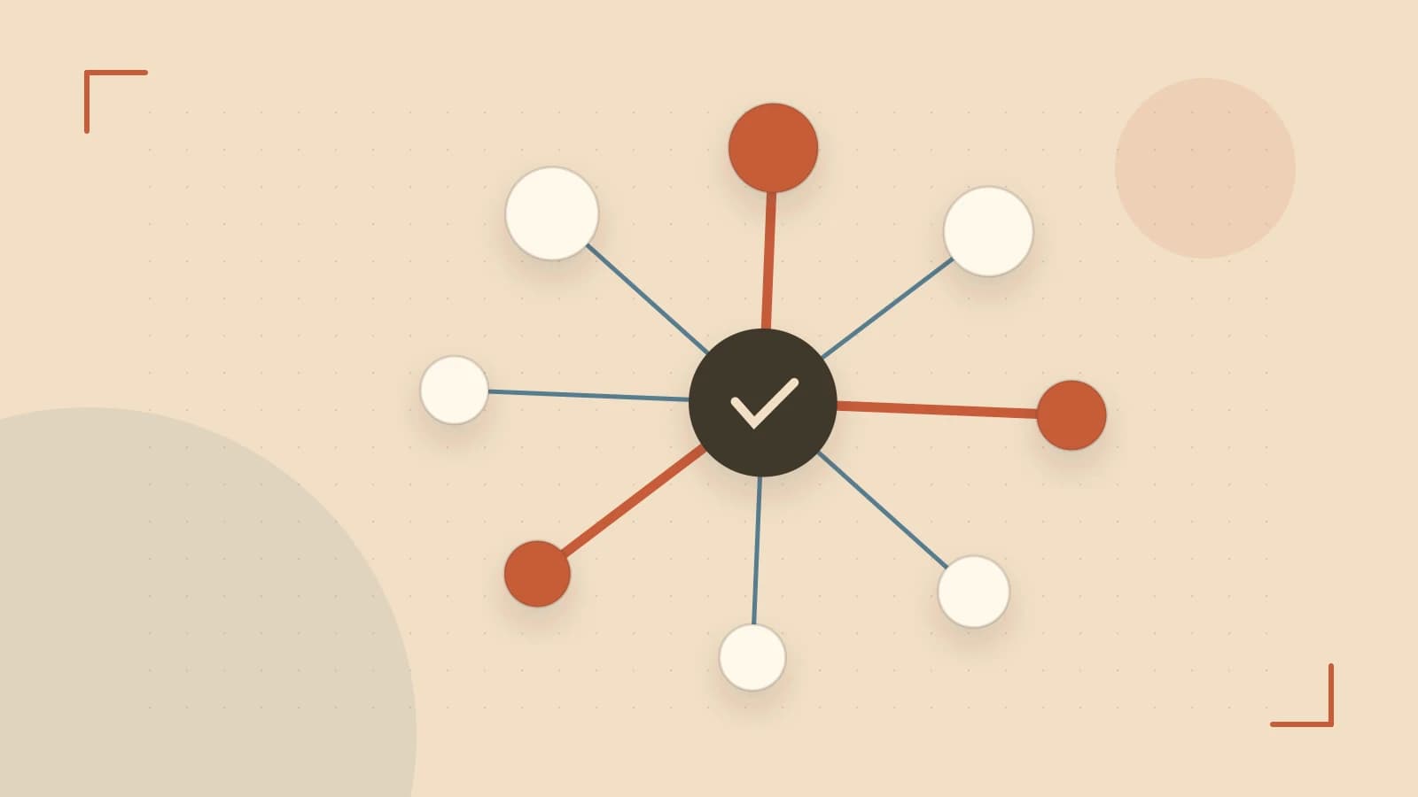 Editorial illustration of an algorithmic node graph with branching paths and a highlighted result