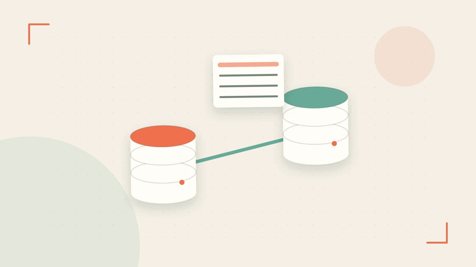 Editorial illustration of structured records, database cylinders and relationships between tables