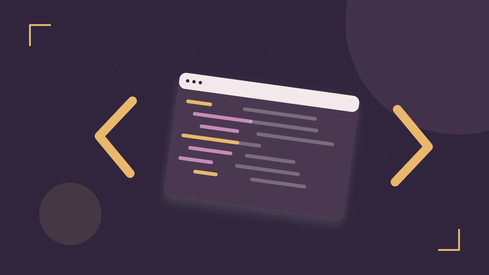 Editorial illustration of an abstract code editor, syntax blocks and oversized programming brackets