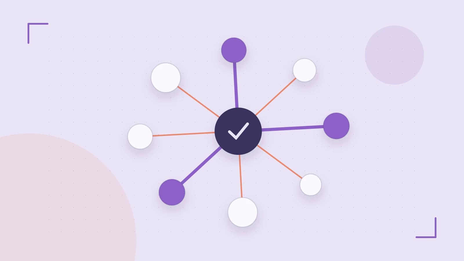 Editorial illustration of an algorithmic node graph with branching paths and a highlighted result
