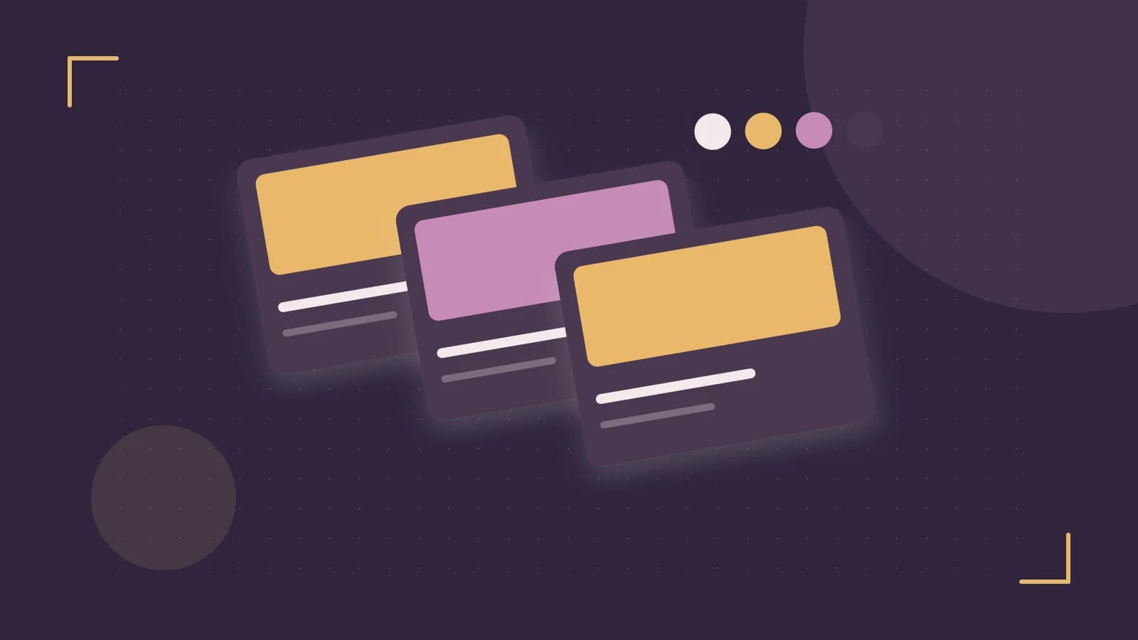 Editorial illustration of responsive browser layouts, overlapping design components and a color system