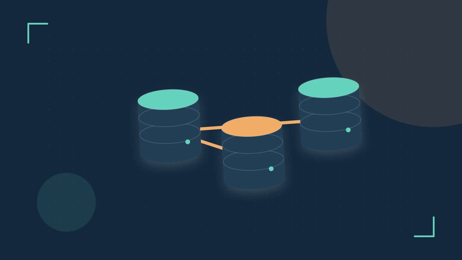 Editorial illustration of structured records, database cylinders and relationships between tables