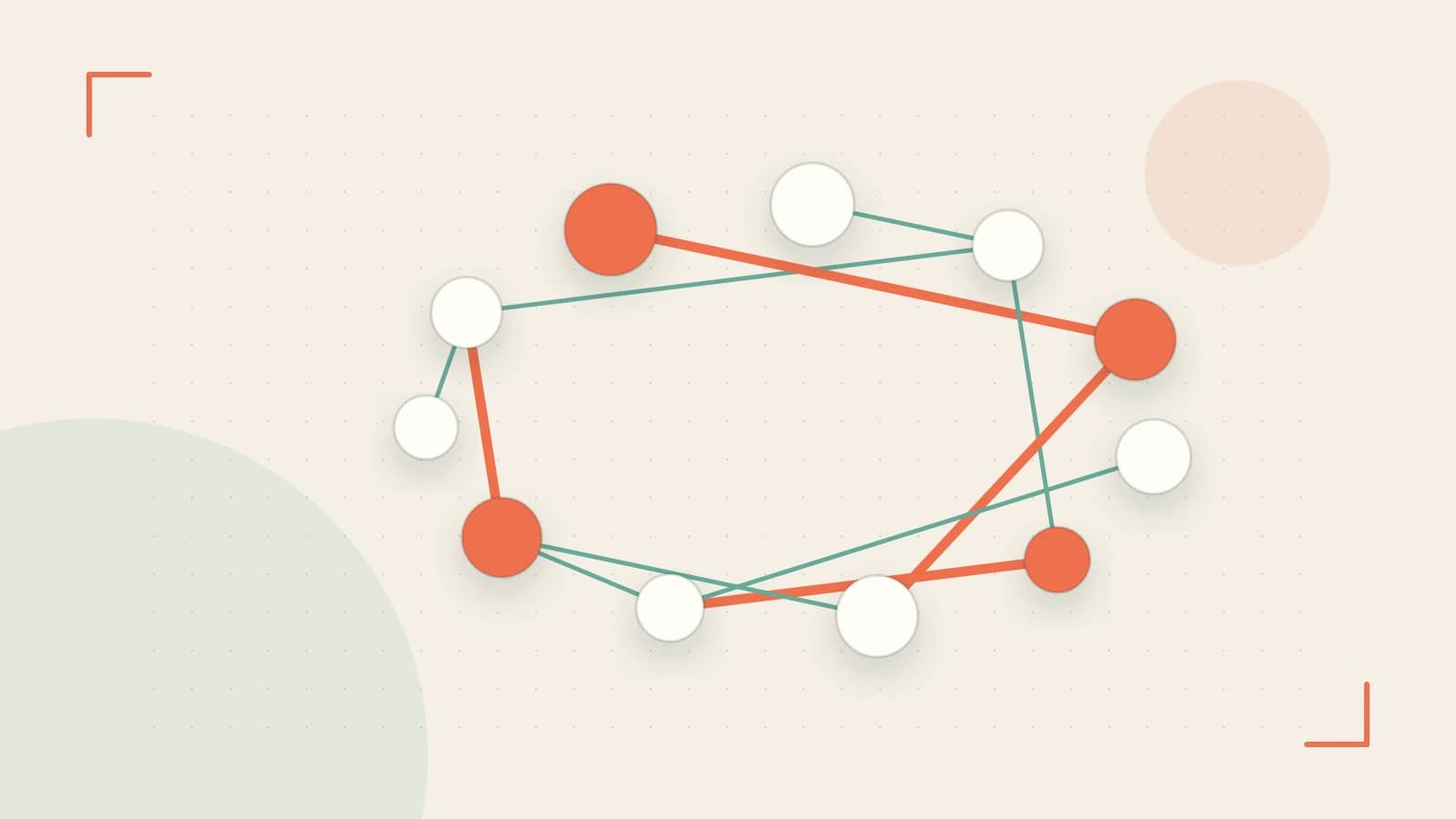 Editorial illustration of an algorithmic node graph with branching paths and a highlighted result