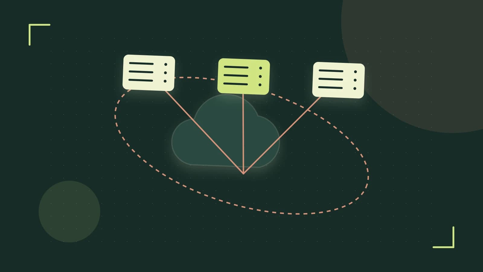 Editorial illustration of cloud infrastructure, connected server racks and an orbital service map