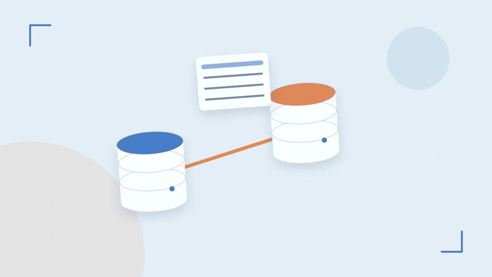 Editorial illustration of structured records, database cylinders and relationships between tables