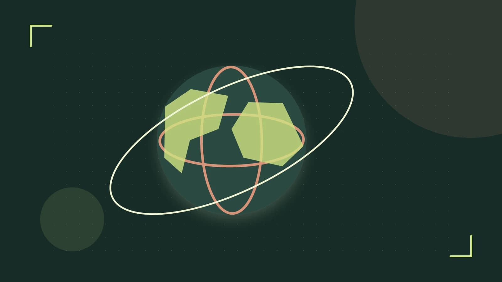 Editorial illustration of an editorial globe with meridians and layered geographic shapes