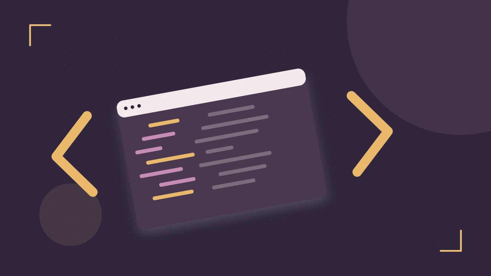 Editorial illustration of an abstract code editor, syntax blocks and oversized programming brackets