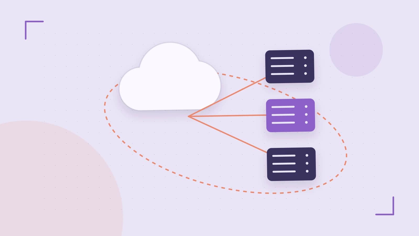 Editorial illustration of cloud infrastructure, connected server racks and an orbital service map