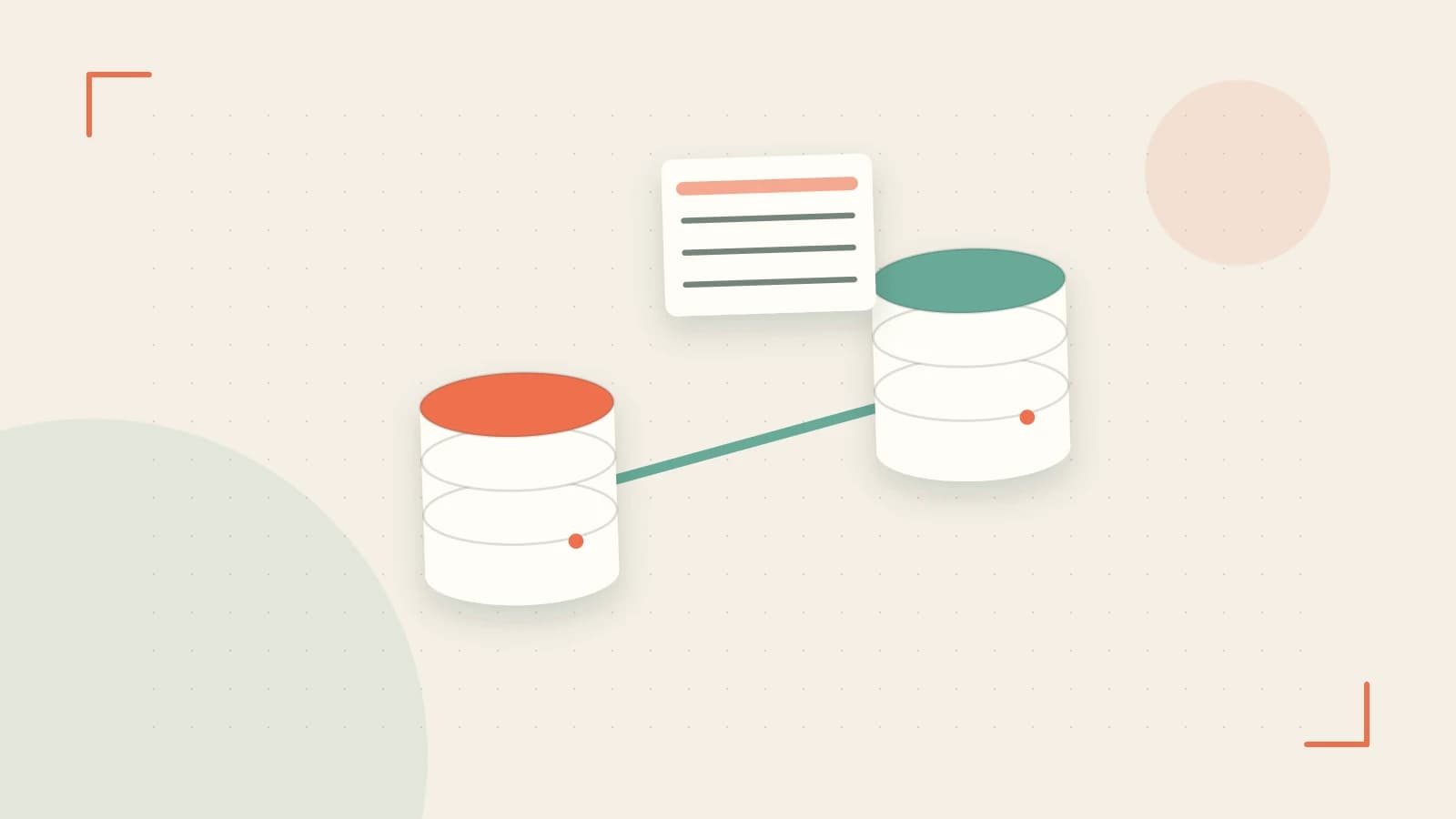 Editorial illustration of structured records, database cylinders and relationships between tables