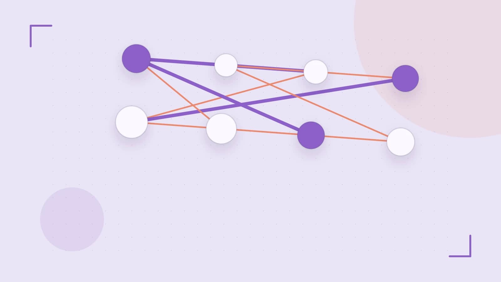 Editorial illustration of an algorithmic node graph with branching paths and a highlighted result
