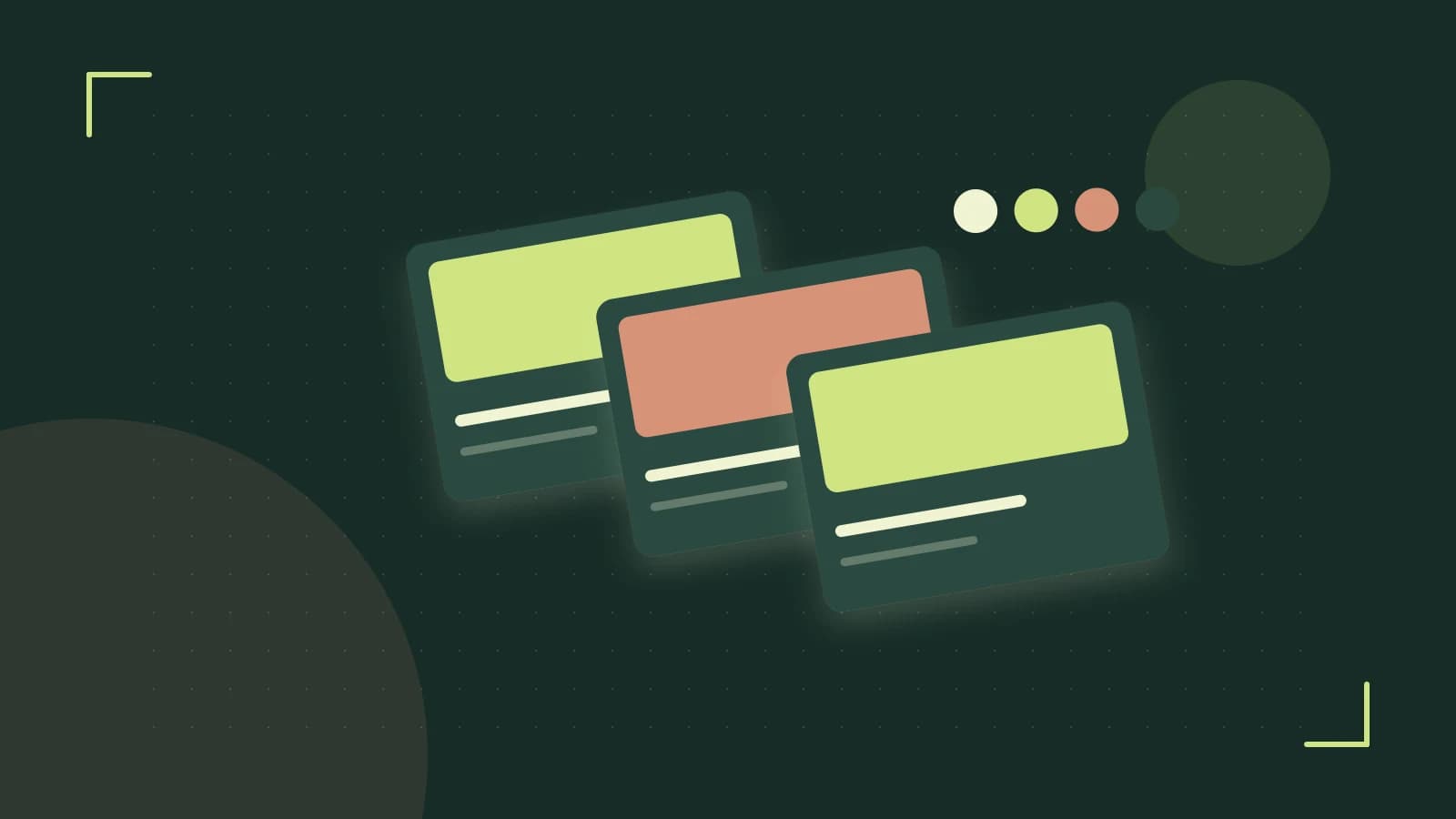 Editorial illustration of responsive browser layouts, overlapping design components and a color system