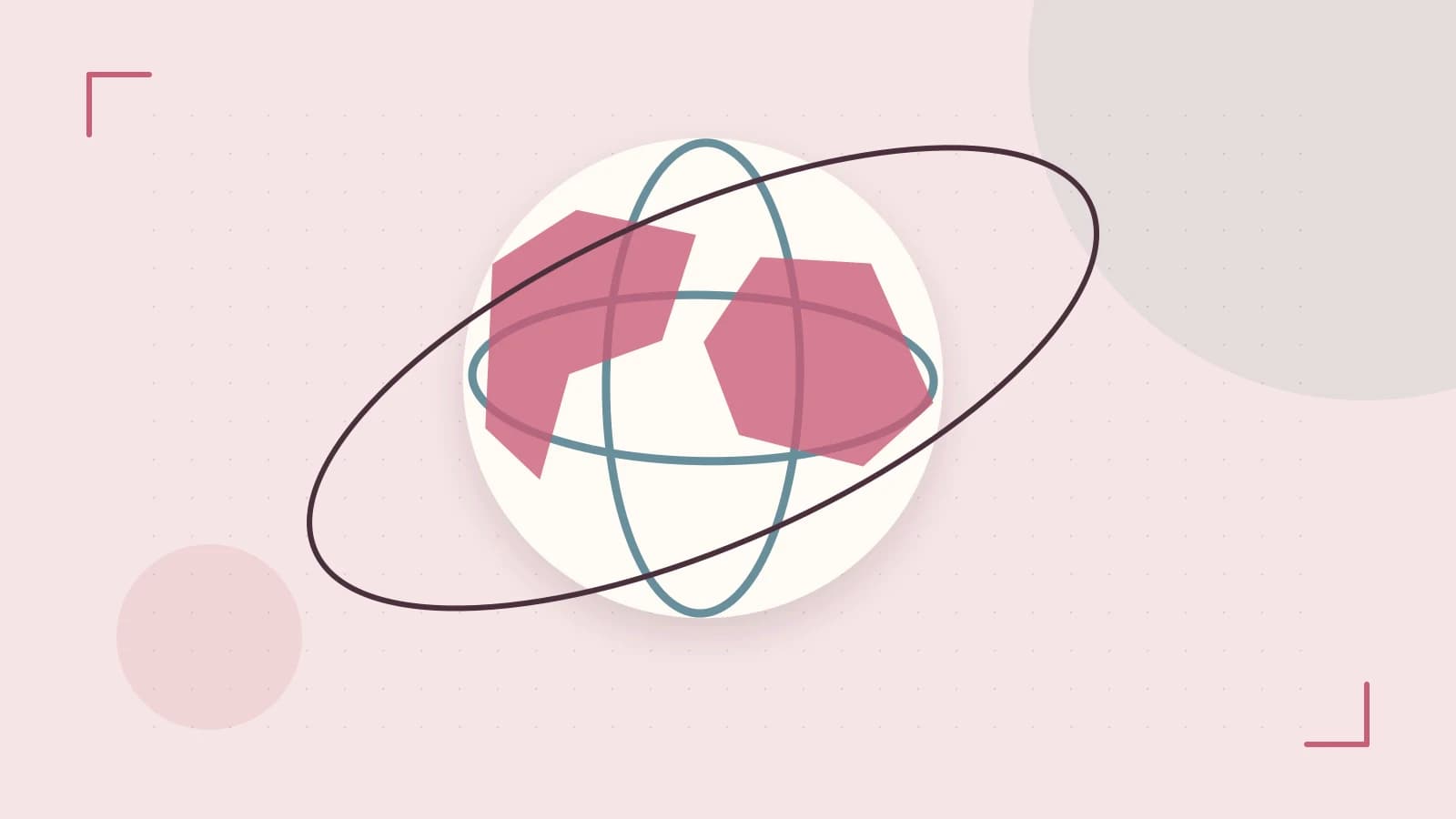 Editorial illustration of an editorial globe with meridians and layered geographic shapes