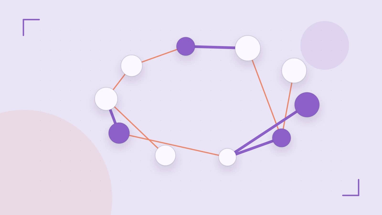 Editorial illustration of an algorithmic node graph with branching paths and a highlighted result