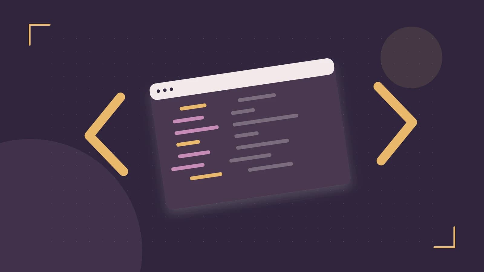 Editorial illustration of an abstract code editor, syntax blocks and oversized programming brackets